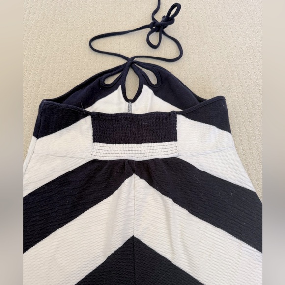 FINAL PRICE Anthropology Stylish Dark Navy and White Halter Dress, size Medium - Picture 3 of 5